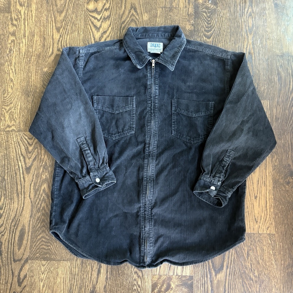 Vtg 90s Soho Compagnie Corduroy Zip Jacket Shirt Shacket Black L Workwear Indie